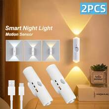 1 buah/2 buah Lampu Dinding Sensor Gerak Pintar, Lampu Malam Aktif Gerak dengan LED yang Dapat Diredupkan, Fungsi Hidup/Mati Otomatis dan Pemutaran, Lampu Dinding Modern Putih, Cocok untuk Kamar Tidur, Lorong, Tangga, Kantor - Pencahayaan (Tidak Perlu Kabel) - MultiWarna - View 2