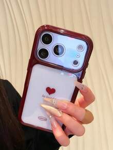 Fashionable New Burgundy Heart Design Protective Case Compatible With Apple 18 Pro Max, 17 Pro, 15 Plus, 13/14, Starry Sky Style, Minimalist, Large Window, Anti-Drop - Burgundy - View 2