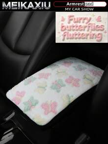 MEIKAXIU Winter Plush Butterfly Car Armrest Pad Center Console Mat Car Decor For Women - Plush Butterfly Style - View 6