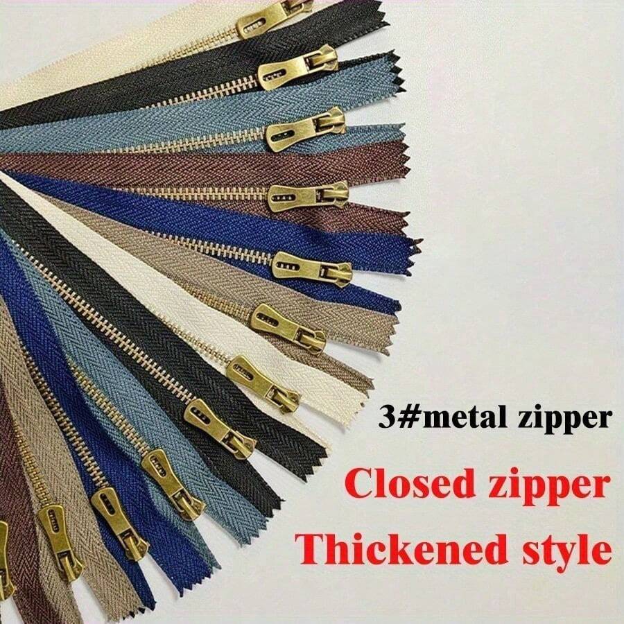 6 Pcs 3# Metal Short Zipper Imitation Bronze Titanium Alloy Bag Leather Handbag Y-Teeth Handmade DIY Zipper Sewing Tool - 6-pack, Random Colors - View 1