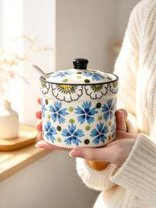 4pcs, 2pcs, 1pc Vintage Floral Seasoning Jars, Ceramic Salt Shakers, Condiment Containers With Lids And Spoons, Chili Oil Jars, Holiday Gift - Multicolor - View 14