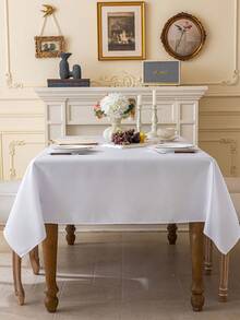 1pc Textured Pattern Tablecloth Cover, Diamond Lattice Jacquard Anti-Wrinkle Washable Rectangular Tablecloth, Suitable For Multiple Functional Decor, Home Dinner, Party, Picnic, Wedding, Banquet And Other Dining Occasions - White - View 3