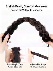 1pc Women's Braided Ponytail Hairband, With Hook & Loop And Magnetic Closure, Braided Hairband Ponytail Hair Accessory, Hair Styling Tool - Multicolor - View 2