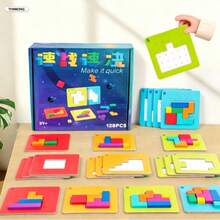 Fast Speed Puzzle Battle Board Game, 128 Pcs Geometric Shape Fitting Toy, Quick Thinking Logic Challenge Game For Kids Family Party, Interactive Brain Teaser Travel Puzzle For All Ages - Multicolor - View 5