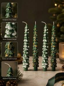 1pc Vintage Christmas Tree Long Tapered Candle, Christmas Tree Shaped, Gold/White Trim, 0.86 Inch Diameter, Suitable For Home Decor, Tabletop Decor, Christmas Holiday Decoration - Multiple Styles - View 8