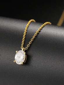 1 buah Kalung, Kalung Liontin Oval Minimalis, Desain Elegan, Hadiah Istimewa untuk Pacar atau Sahabat, Rantai Kalung yang Indah, Cocok untuk Pemakaian Sehari-hari - Kalung Berlian Oval - View 8