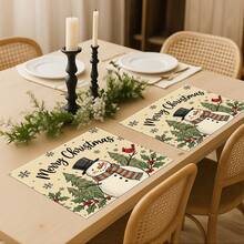 4Pcs Snowman Red Cardinal Snowflake Placemats Vintage Farmhouse Christmas Placemats Easy Clean Washable Christmas Decorative Placemats Suitable For Kitchen Home Indoor Outdoor Tabletop Coffee Bar Dining Table Tea Party - White - View 13