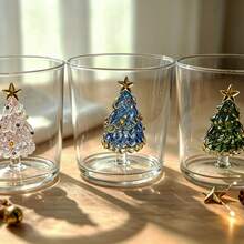 Ly uống nước thủy tinh trong suốt miệng loe, cốc thủy tinh có cây thông Noel 3D bên trong, quà tặng ngày lễ cho nhà bếp gia đình - Nhiều màu - Xem 7