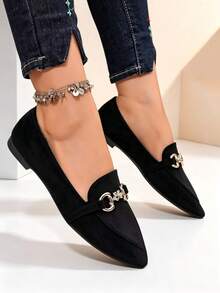 2026 Autumn/Winter New Fashion Comfortable Black Pointed Toe Flat Bow Ballet Shoes - Black - View 4