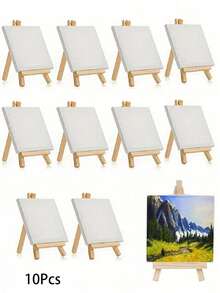 10/6pcs Mini Canvas And Easel Set, Canvas Size 4"X4", Easel Size 3.1"X5.9", Suitable For Painting, Oil Painting And DIY Graffiti In Multiple Occasions, Christmas Gift, School Supplies - Multicolor - View 10