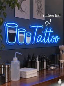 1PC Custom Text Tattoo LED Neon Light, Personalized Blue Tattoo Ink Cup Wall Light, USB Powered Neon Wall Decor For Tattoo Studio, Tattoo Shop, Ink Artist Workspace, Beauty Salon, Creative Room Decoration & Gift - Multi-color 3 - View 2