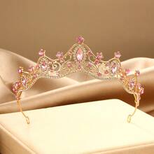 1pc Women's Fashion Princess 3D Crown Sweet Luxury Rhinestone Birthday Hair Accessory Headband - Pink - View 2