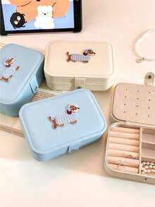 1pc Cute Dachshund Embroidered Jewelry Box, Portable Travel Jewelry Storage Box, Faux Leather Compact Earring Ring Necklace Storage Box, Suitable For Girls, Multi-Compartment Jewelry Storage Box, Snap Button Design Jewelry Storage Box, High-Value Cartoon Puppy Decor Jewelry Storage Container, Lightweight Compact Jewelry Storage Box, Can Store Earrings, Rings, Necklaces, Bracelets, Daily Wear Accessories - Multicolor - View 5