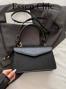 1pc Black Solid Color PU Small Square Handbag For Women - Black - View 6