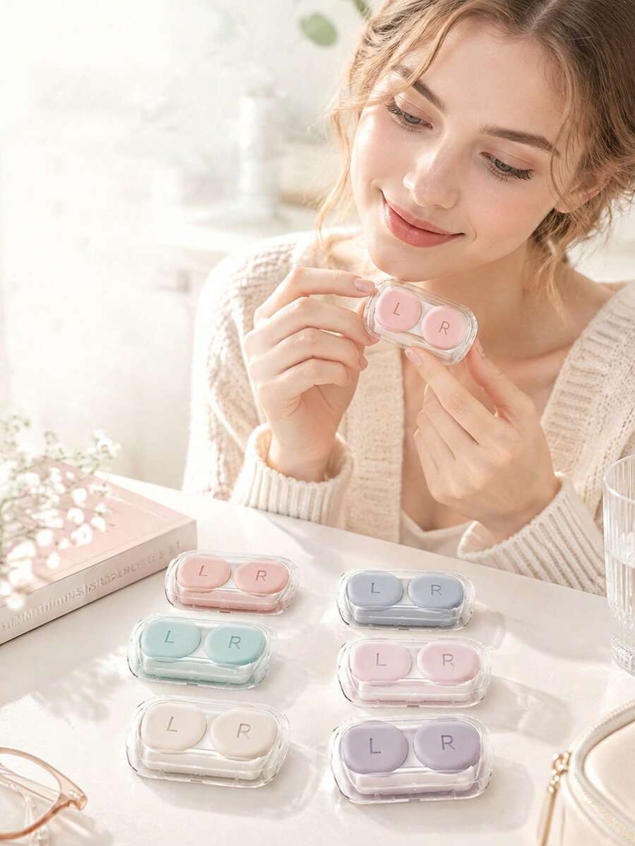 6pcs Portable Contact Lens Case, Contact Lens Soaking Storage Box With Lens Wear Tool, Travel And Daily Use Contact Lens Storage Box - Multicolor - View 1