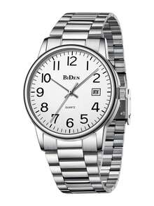 BIDEN Men's Watch Arabic Numeral Dial Analog Quartz With Date Water-Resistant Stainless Steel Strap - White - View 8