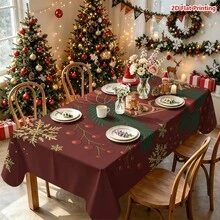 1pc Rectangular Christmas Theme Printed Tablecloth, Suitable For Indoor/Outdoor Dining, Party, Buffet, Wedding, Woven Polyester Tablecloth - Multicolor - View 7