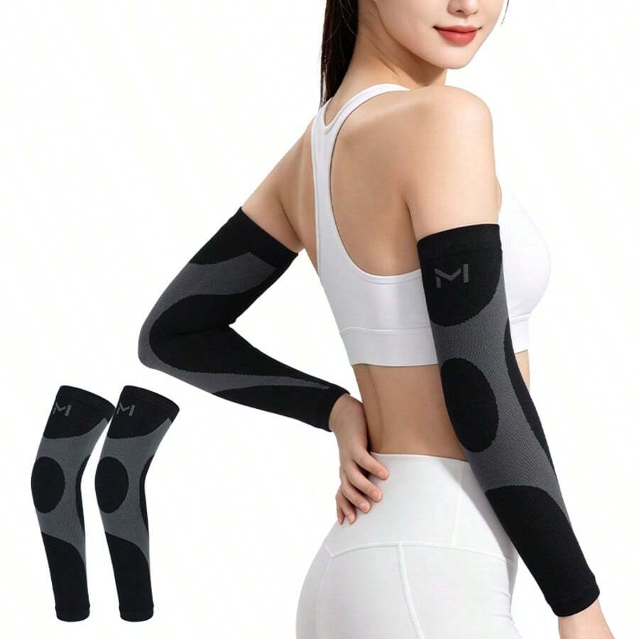 AA MASEDA 1 Pair Unisex Compression Arm Sleeves, Non-Slip Breathable Long Elbow Support, Suitable For Weightlifting, Basketball, Soccer, All Sports And Exercise - Black - View 1