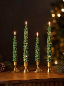 1pc Vintage Christmas Tree Long Tapered Candle, Christmas Tree Shaped, Gold/White Trim, 0.86 Inch Diameter, Suitable For Home Decor, Tabletop Decor, Christmas Holiday Decoration - Multiple Styles - View 7