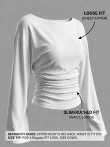 Women's Casual Boat Neck Batwing Sleeve Waist-Cinching T-Shirt, Suitable For Autumn/Winter Daily Wear And Outings - White - View 6