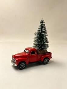 Christmas Red Truck Model Vintage Metal Car Ornament Collectible Toy, With Mini Christmas Tree, Suitable For Desktop Decoration, Perfect Gift For Easter, Christmas And Birthday. - Multicolor - View 4