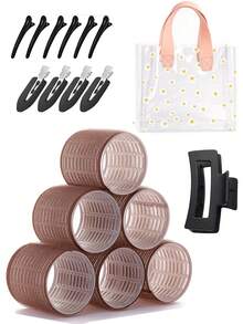 12 Pcs Rollers Hair Curlers For Long Medium Short Hair, Large Medium Small Self Grip Hair Rollers With Rollers 22pcs Clips And 1 Clear PVC Gift Bags - Multicolor - View 18