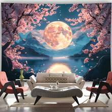 1PC Cherry Blossom Moon Background Pattern Tapestry, Large Size Decorative Wall Hanging, Holiday Gift, Party Decoration, Home Decor, Living Room Dorm Use - Multicolor - View 6