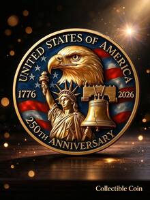 250th Anniversary High Relief Commemorative Coin, Bell Embossed Collectible Medal With Statue Detail, Gold-Tone Finish Collectible Token, For History Enthusiast Collection, Desktop Shelf Display & Independence Day Souvenir - Multicolor - View 5