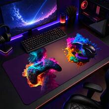 Neon Gaming Mouse Pad, Colorful Smoke Game Controller And Headphones Graphic Large Extended Keyboard Desk Mat, Polyester Surface With Non-Slip Rubber Base For Gaming Setup, Home Office, Study Room And Gamer Room Decor, 3 Sizes Available - View 1