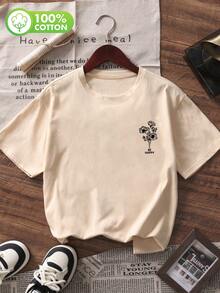 Kaos Wanita Katun Kerah Bulat Lengan Pendek, Desain Motif Lolipop Retro yang Manis, Nyaman Dipakai, Cocok untuk Pemakaian Sehari-hari di Musim Semi/Panas - Aprikot - View 6