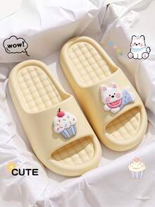 Summer New Cartoon West Highland Cake Puppy Applique Design Fun Outdoor Slippers Indoor Fashion Print Design Women's Home Slippers - Yellow - View 2