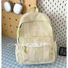 New Fashionable And Versatile Checkered Backpack, Large Capacity College Style Small And Fresh Multi Pocket Backpack, Casual And Simple - Multicolor - View 3