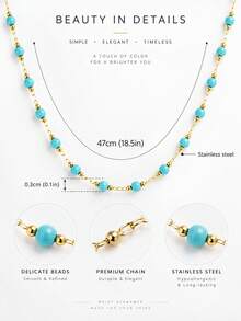 Stainless Steel Boho Turquoise Beaded Necklace For Daily Wear - Turquoise - View 8