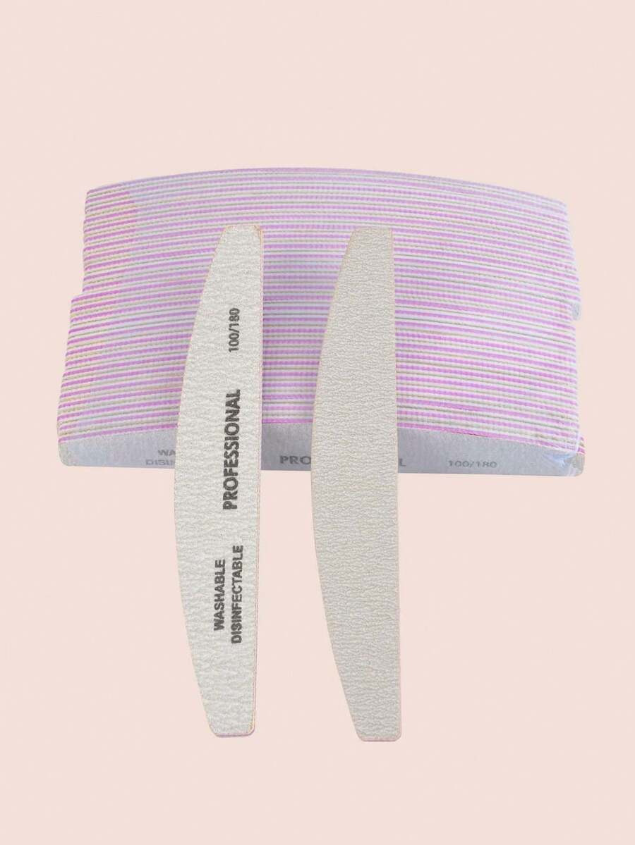 10pcs Professional Crescent-Shaped Nail File 100/180 Grit, Purple Core With Teeth, Nail Shaping Tool, Durable - Grey - View 1