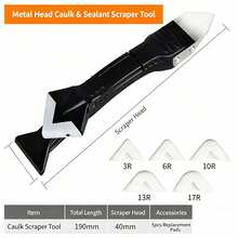 Bộ dụng cụ trám ron và làm kín silicone 3 trong 1 với đầu bàn chải thay thế được, kết hợp chức năng làm kín, làm sạch và cạo; phù hợp để thi công ron, cải tạo nhà, làm phẳng bả và làm sạch chất trám - Nhiều màu - Xem 6