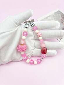 1pc Cute Beaded Bag Charm, Charming Wallet Keychain Accessory, Pink Key Chain Wristlet, Women's Travel Essential Handbag Accessory, Star Pendant, Suitable As Holiday Gift For Friends - Multicolor - View 6