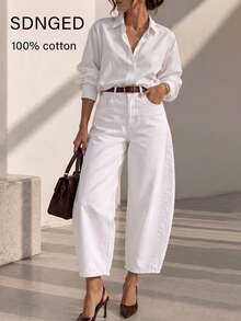 Slim Fit Drape Long Pants Minimalist Classic Daily Premium Women's Pocket Banana Pants - White - View 2