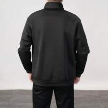 Men's Patchwork Loose Drop Shoulder Zip-Up Collar Sweatshirt - Black - View 6
