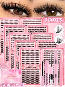 400 Clusters Single Lash Extension Set, D Curl Mixed Length 8-16mm, 2 Styles. Includes Lash Glue, Glue Remover And Tweezers Essential Tools, Suitable For Beginners DIY Home Use, Applicable For Daily Wear, Parties And Music Festivals - Black - View 12