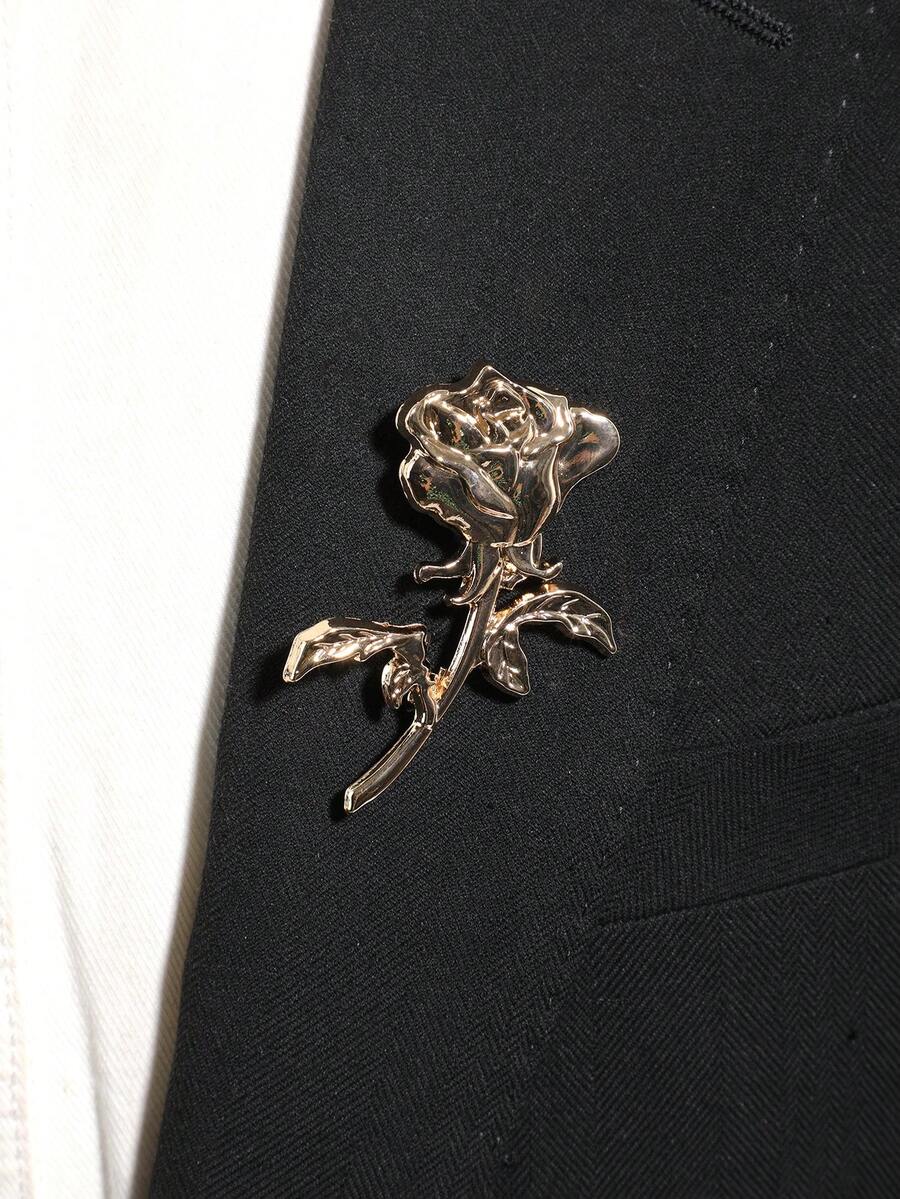 1Pc Women Gold Tone 3D Rose Flower Brooch Pin Vintage Elegant For Suit Wedding Party - Multicolor - View 1