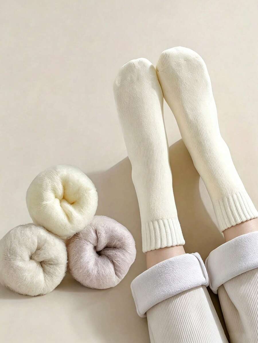 1/3/6 Pairs Women' Winter Thermal Socks - Thick Plush Lining Warm Snow Suitable For Weather, Soft Machine Washable Polyester Sole Socks, Outdoor Use, Unisex Suitable For - Multicolor - View 1