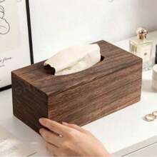 Square Rustic Wooden Tissue Box, Solid Color, Multi-Functional, Square Wooden Material, Suitable For Home, Office, Restaurant, Bathroom, Car, Ideal Ramadan Gift - Multicolor - View 2