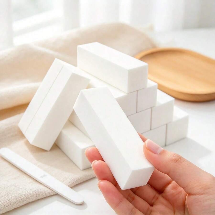 100/50/40/30/20/10/8/5/3pcs Washable Wear-Resistant Non-Shedding Sponge Buffer Nail Files With Grit Scale, Durable Shaping And Polishing Double-Sided Nail Files - White - View 1