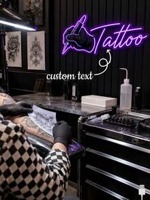 1PC Personalized Tattoo LED Neon Light, Custom Text Purple Wall Light With Hand Holding Tattoo Pen Design, USB Powered Neon Wall Decor For Tattoo Studio, Tattoo Shop, Beauty Salon, Artist Workspace & Gift - Multi-color 1 - View 2