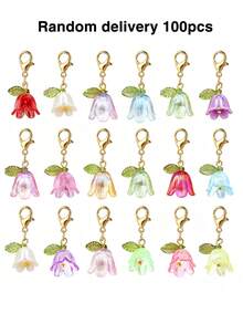 10/20/100pcs Iridescent Lily Of The Valley Keychain Pendant DIY Bag Phone Decoration Accessories Alloy Lobster Clasp Charm - Lily Of the Valley - View 20