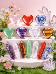 14pcs/Set Polished Natural Crystal Stones, Double & Single Point Gift Box, Meditation Balance Energy, Home Desktop Decor - Natural Crystal Stone Decoration - View 6