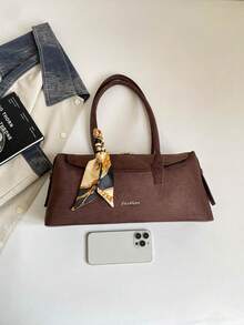 Suede Matte Solid Color Tote Bag, Genuine Leather Commuter Large Capacity Shoulder Handbag Underarm Bag, Autumn/Winter Style - Coffee Brown - View 4