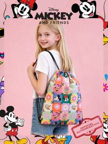 1pc Disney Official License Mickey And Friends/Stitch Print Drawstring Backpack, Lightweight Nylon Sports Bag, Casual Storage Bag, Beach Bag, Gym Bag, Fashion Accessory, Suitable For Girls/Students/Fans, Suitable For School, Sports, Travel, Daily Use - Multicolor - View 1