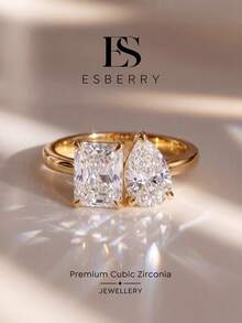 ESBERRY 1件個性化時尚不對稱立方鋯石戒指，女士珠寶，精緻飾品，女士約會禮物 - 水滴方形戒指 - 查看 2