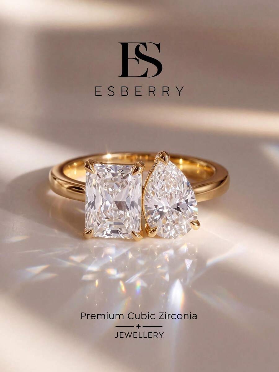 ESBERRY 1件個性化時尚不對稱立方鋯石戒指，女士珠寶，精緻飾品，女士約會禮物